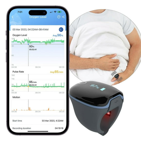 LOOKEE® O2Ring, Continuous Ring Oximeter | Overnight Track Oxygen Level & Heart Rate with Vibration Reminder on Finger