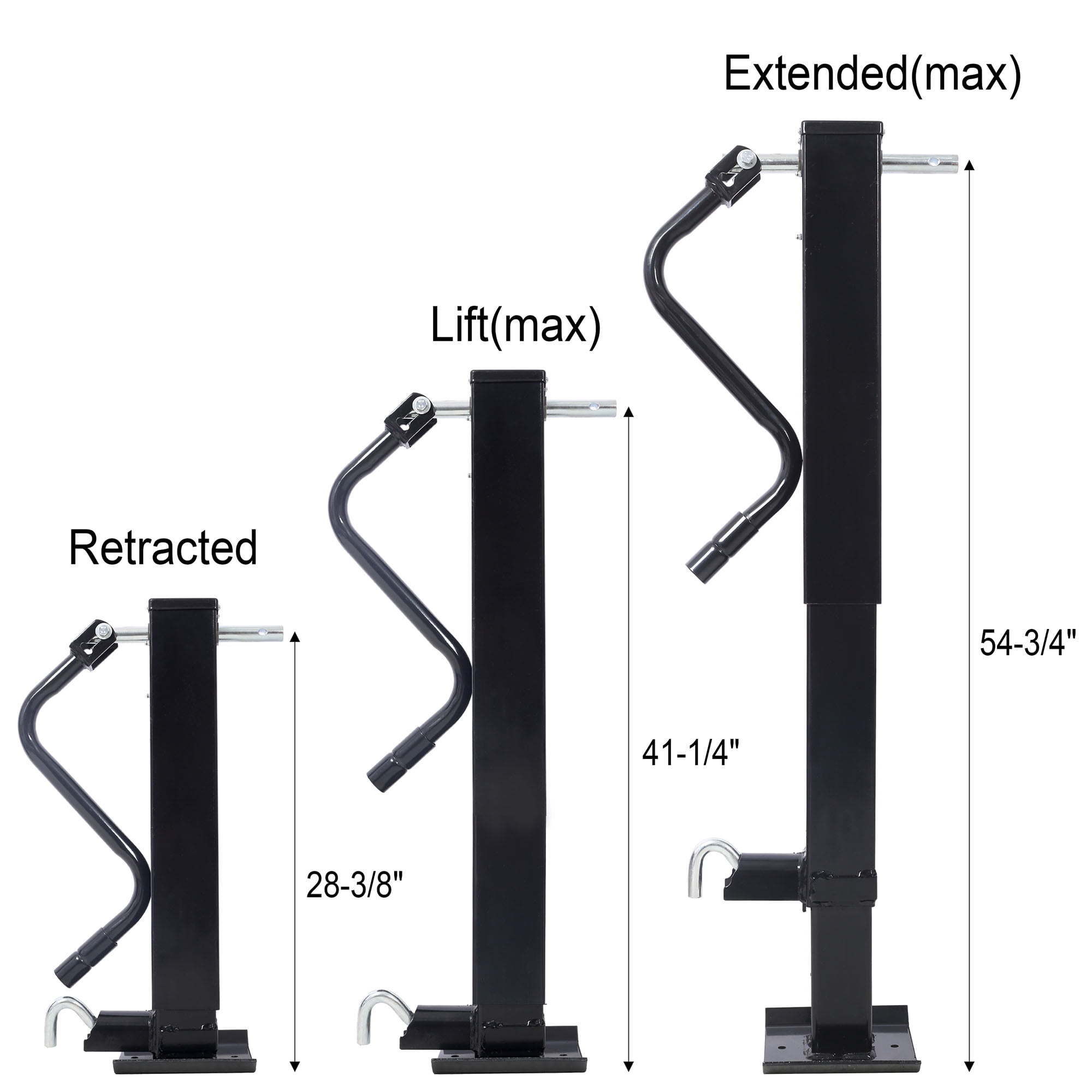 Heavy-Duty Weld-On Trailer Jack Black 11,000 lbs. Lifting Capacity Square Tube Construction Smooth Twin Thrust Operation For Heavy Trailers