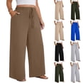thumbnail image 4 of Women's Plus Size High Waisted Wide Leg Pants Casual Loose Lounge Trousers with Pockets, 4 of 4