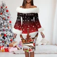 thumbnail image 2 of Vestidos Elegantes con estampado navideño para mujer, Bodycon de manga larga con hombros descubiertos, trajes de fiesta Retro de felpa, Otoño e Invierno, 2 of 5