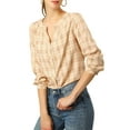 thumbnail image 2 of Unique Bargains Blouse Ample à Carreaux pour Femmes, Col Fendu, Manches Longues, 2 of 6