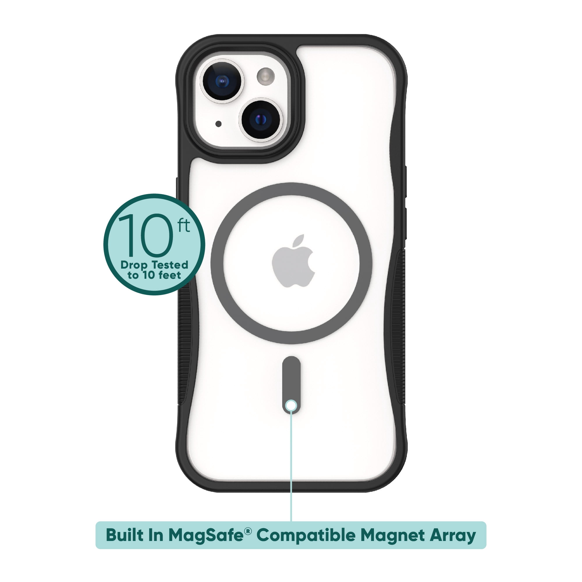 onn. MagSafe Compatible Dual-Layer Phone Case for iPhone 15 Plus / iPhone 14 Plus - Black/Clear