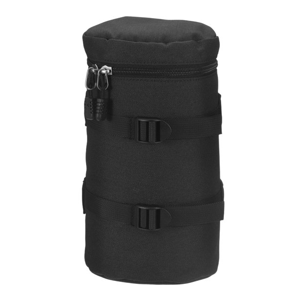 Bolsa para lente de cámara Uxcell (3.5" ID x 6.3" H) - Funda protectora gruesa de poliéster suave, impermeable y a prueba de golpes para lentes de cámara DSLR SLR, negra