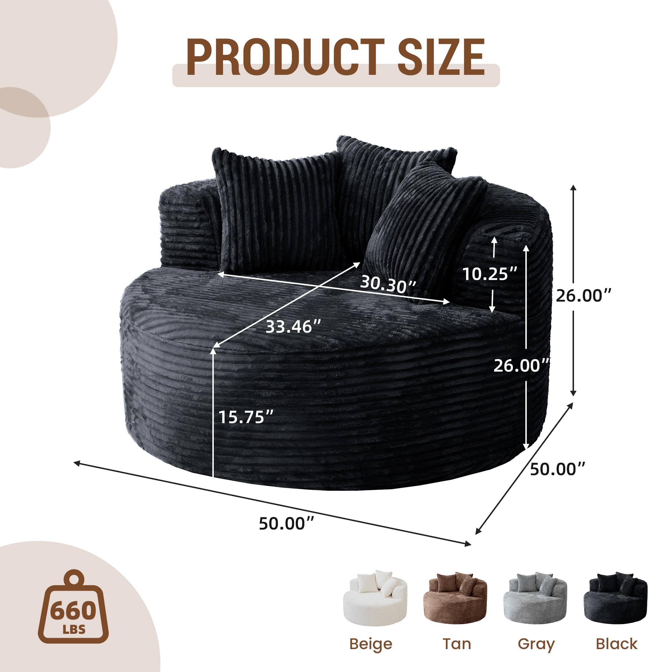 Magic Home Modern Lazy Sofa Foam Couch Sectional Sofa Togo Sofa Floor Sofa for Bedroom,Living Room,Apartment and Small Space,Single Seat Sofa,Black