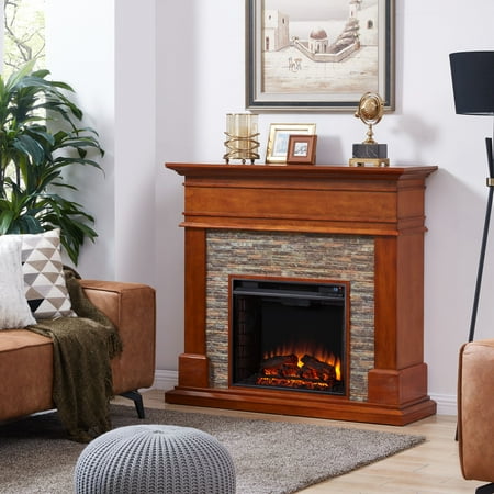 Jerfyre Faux Stone Media Fireplace Traditional Glazed Pine