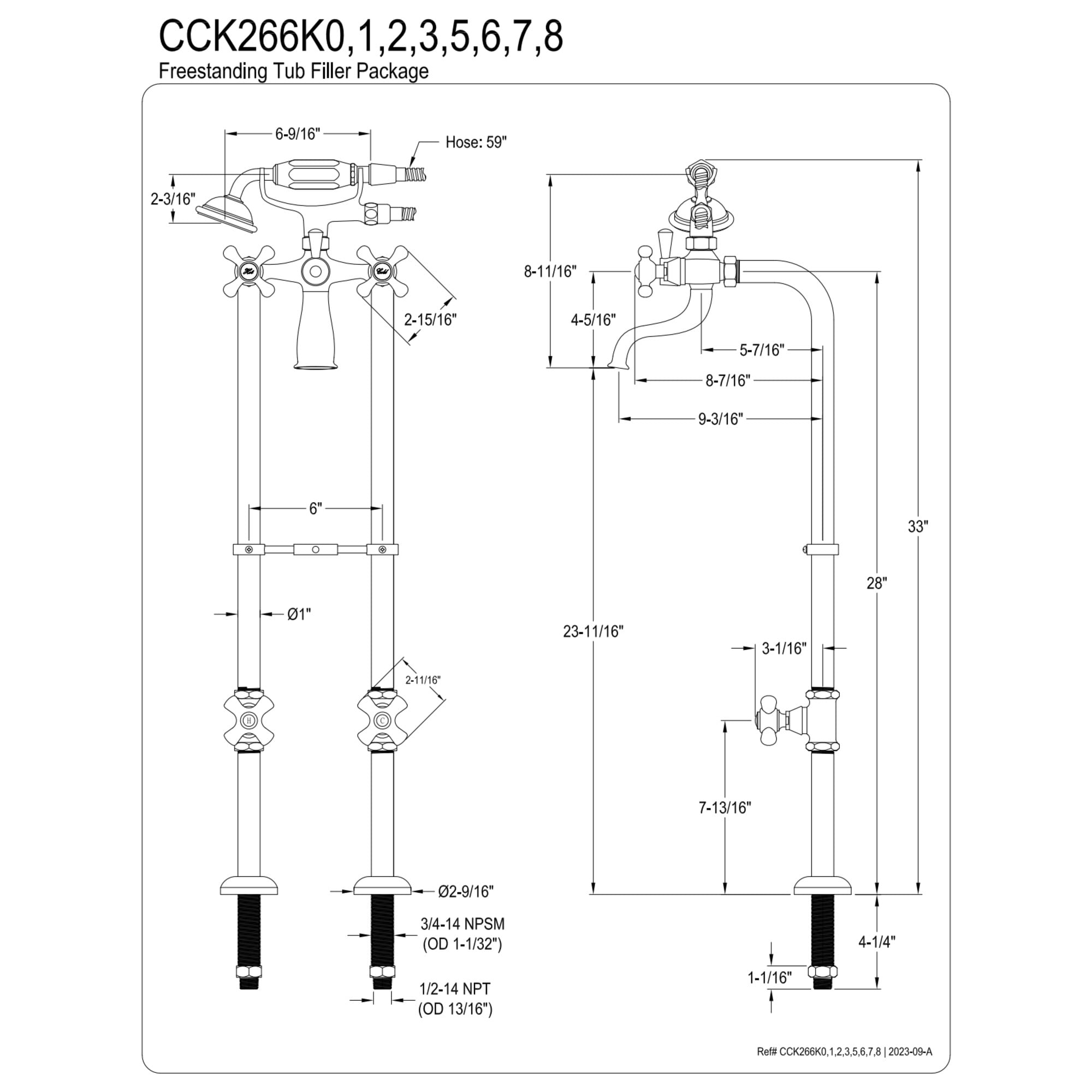 Kingston Brass CCK266K5 Kingston Freestanding Tub Faucet with Supply Line and Stop Valve, Oil Rubbed Bronze