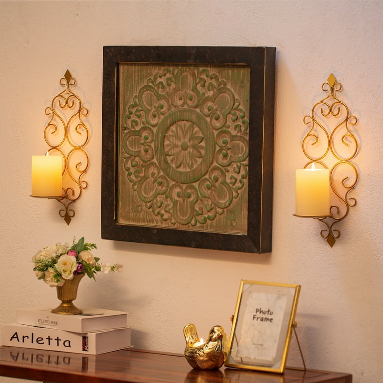 Sziqiqi Wall Candle Holder Decorative Gold Candle Sconces Set of 2
