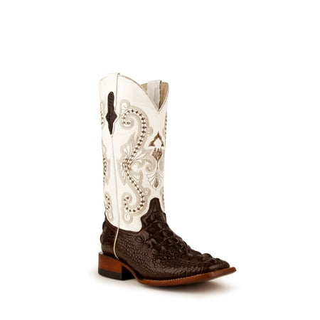 

Women s Ferrini Rancher Caiman Print Boots Handcrafted Chocolate