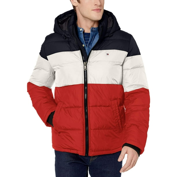 Chaqueta acolchada Tommy Hilfiger con capucha para hombre Midnight/Ice/Orange