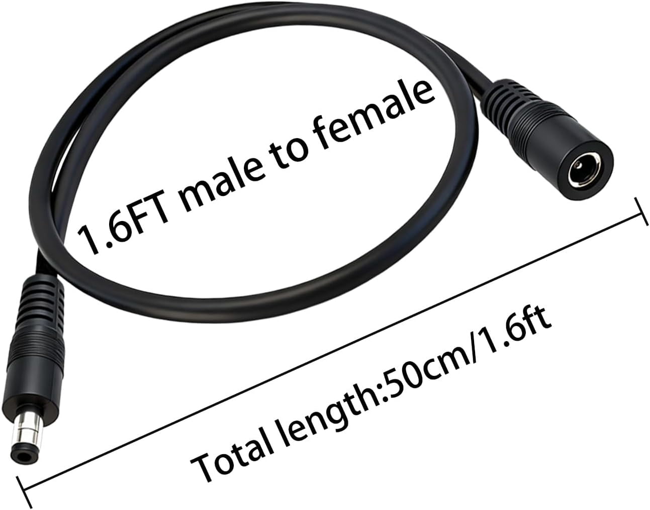 JJEAN-3-Pcs 1.6ft DC 5.5mm x 2.1mm Male to Female Power Extension Cable, 14AWG 12V 24V DC Power Cord for CCTV Camera,Solar Monitor, Solar Panels