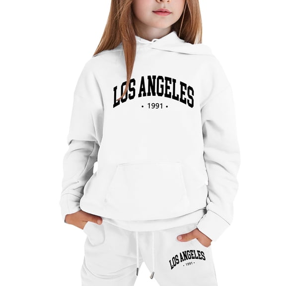 lnmuld Two Piece Outfits Stylish Girls Winter Outfits Set Casual Printed Hooded Sweatshirt Ensemble for with Easy Care Instructions Solid Color Size:8-9 Years