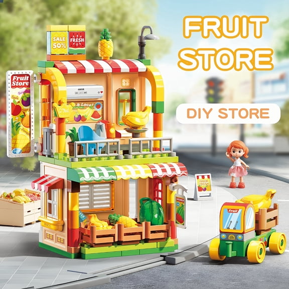Ekuzi Building Blocks Set Big Fruit Shop House 133 Pieces Compatible with Duplo Ages 3-5