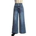 thumbnail image 7 of JUSLIO Pants for Women,High Waist Split Hem Retro Button Washed Wide Leg Denim Jeans, 7 of 7