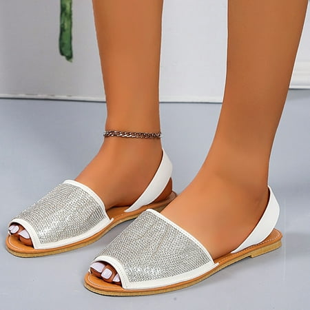 

PEASKJP Women s Slippers Women Thick Sole Beach Sandals Wedge Open Toe Beach Sandals With Round Toe Shoes Women Sandals White 8.5