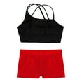 thumbnail image 4 of Rswnyirn Kids Girls 2PCS Gymnastic Yoga Dancing Clothing Sets Criss Cross Crop Top with Booty Shorts Black&Red 6, 4 of 7
