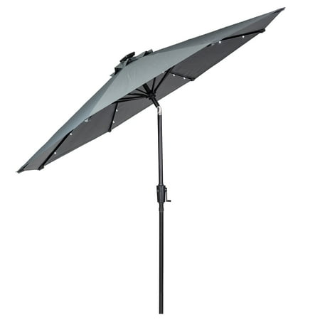 Sun Ray - 9' Round 8Rib Solar Lighted Umbrella - Taupe