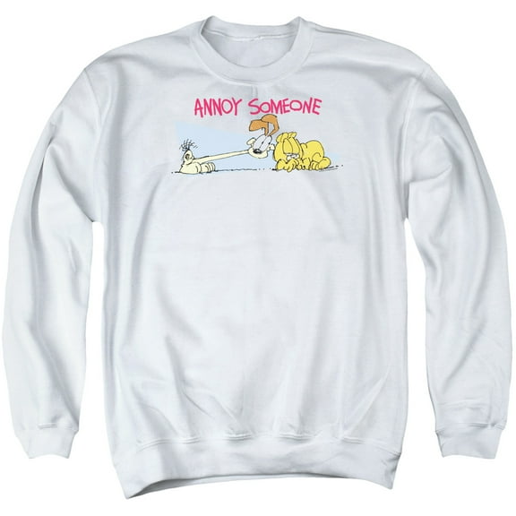 Garfield Annoy Someone Adult Crewneck Sweatshirt White