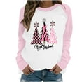 thumbnail image 2 of Ounisa Christmas Tree Santa Claus Shirts for Women Long Sleeve Christmas Sweater Unisex Crewneck Sweatshirt Color Raglan Tops, 2 of 3