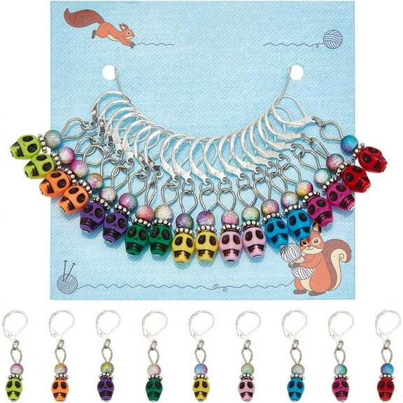 18 Pcs 9 Colors Plastic Stitch Markers Crochet Stitch Marker Locking Stitch Marker with Brass Leverback Earring Findings Knitting Crocheting Accessories for Marking Direction Guidelines for DIY