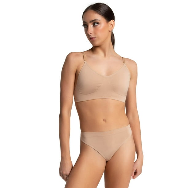 Capezio Women's Seamless Clear Back Bra With Transition Straps, Nude, Large