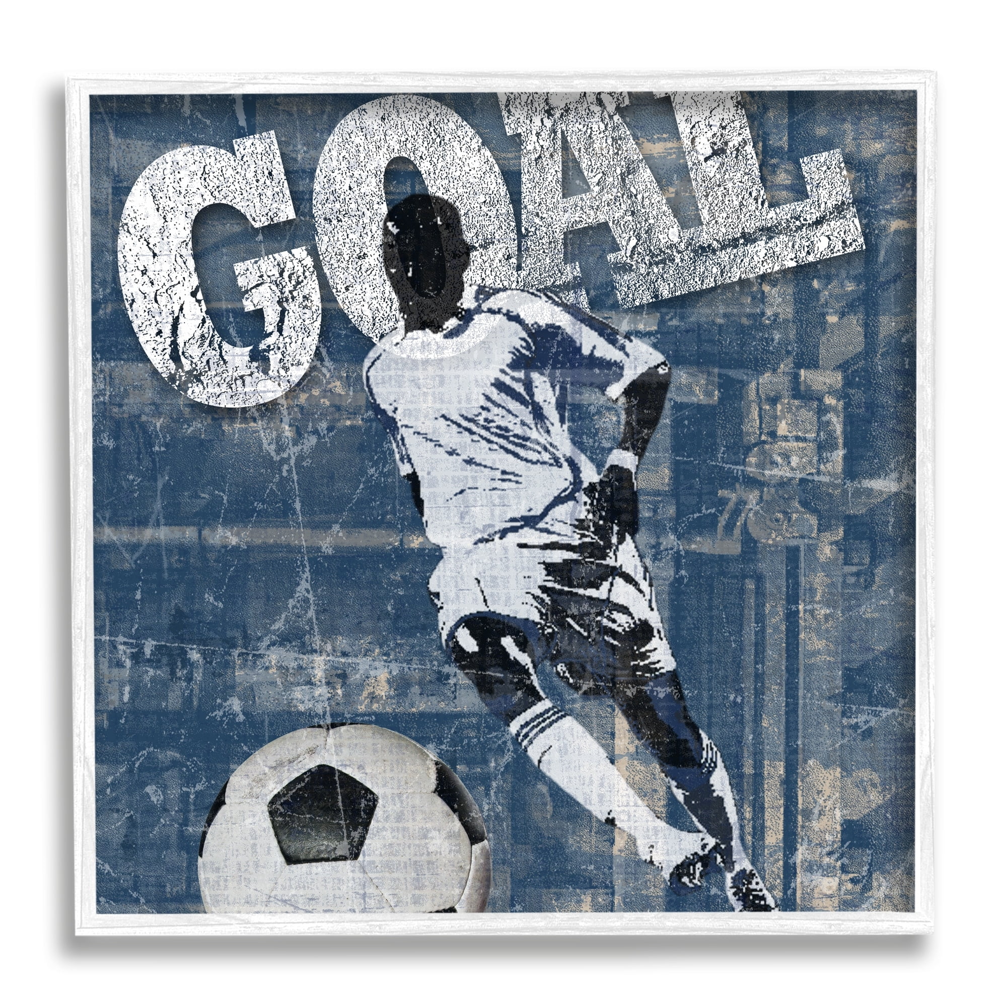 Stupell Industries Soccer Player Goal Text Vintage Weathered Sign Graphic Art White Framed Art Print Wall Art, Design by Katrina Craven