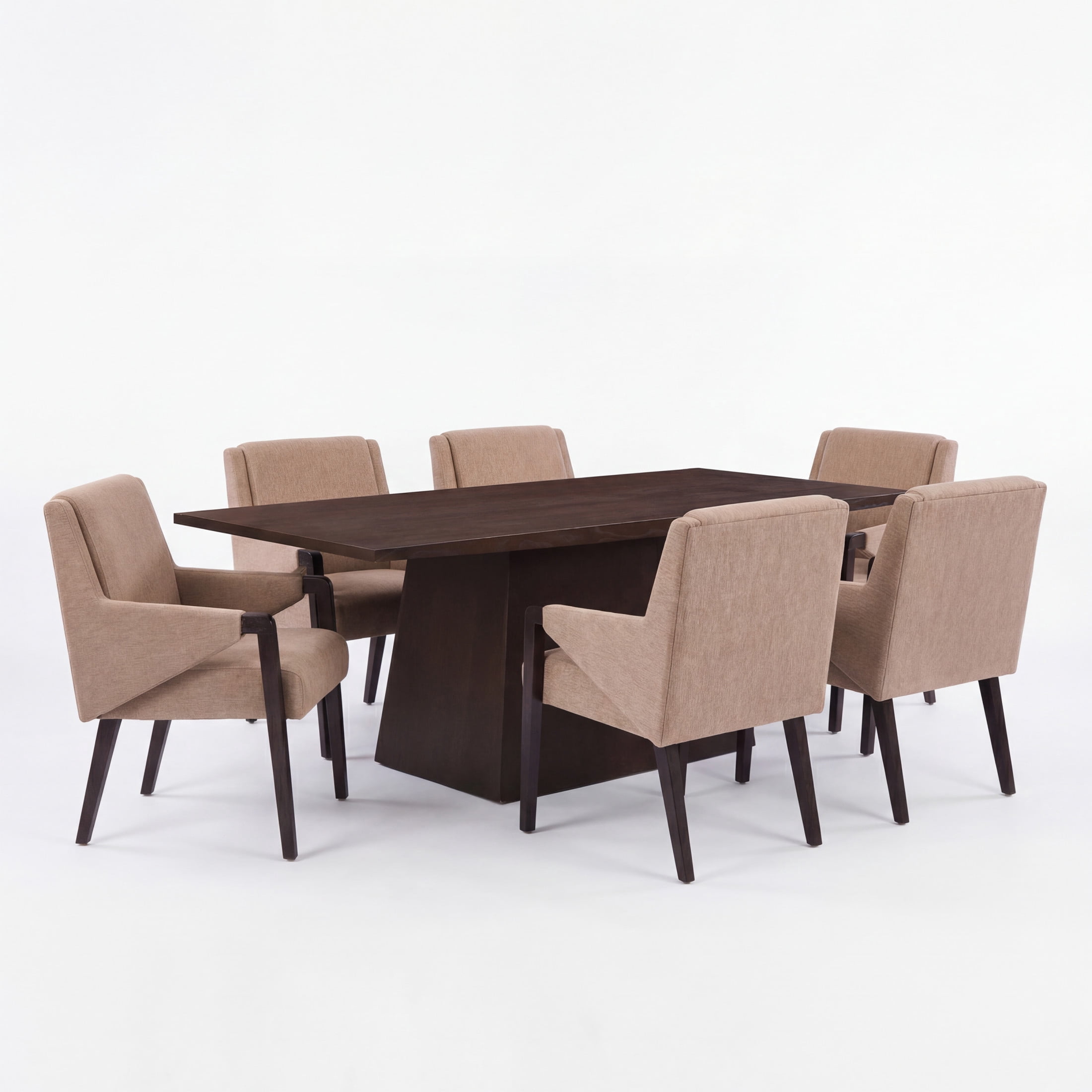 Christopher Knight Home 7-Piece Modern Dining Set with Espresso Pedestal Wood Table and Light Brown Chairs
