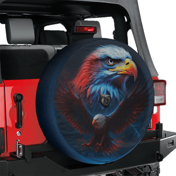 Lotusprinthandmade Eagle US Flag Spare Tire Cover With Backup Camera Hole 6 Sizes (27 in.), eagle us flag tire cover, patriotic eagle spare tire cover