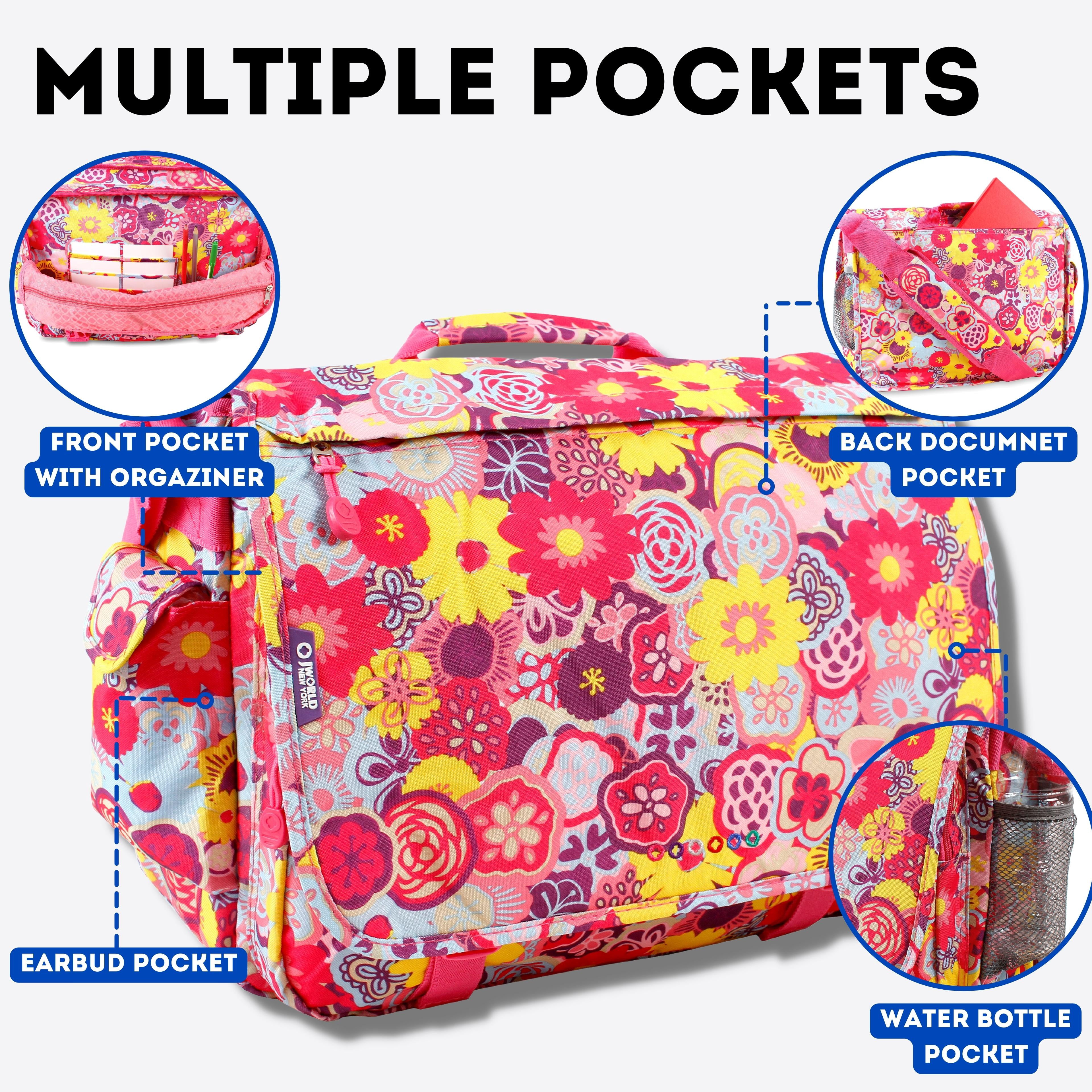 J World Womens Thomas 16" Messenger Bag with Laptop Sleeve for School and Travel, Poppy Pansy
