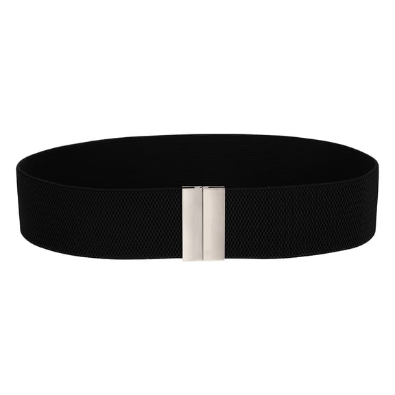 Uxcell Wide Elastic Belt for Women, Vintage Stretchy Waistband with Silver Metal Buckle, Wide Waist Belt for Dress Shirts Clothing, Black, 26.7" to 32.7"