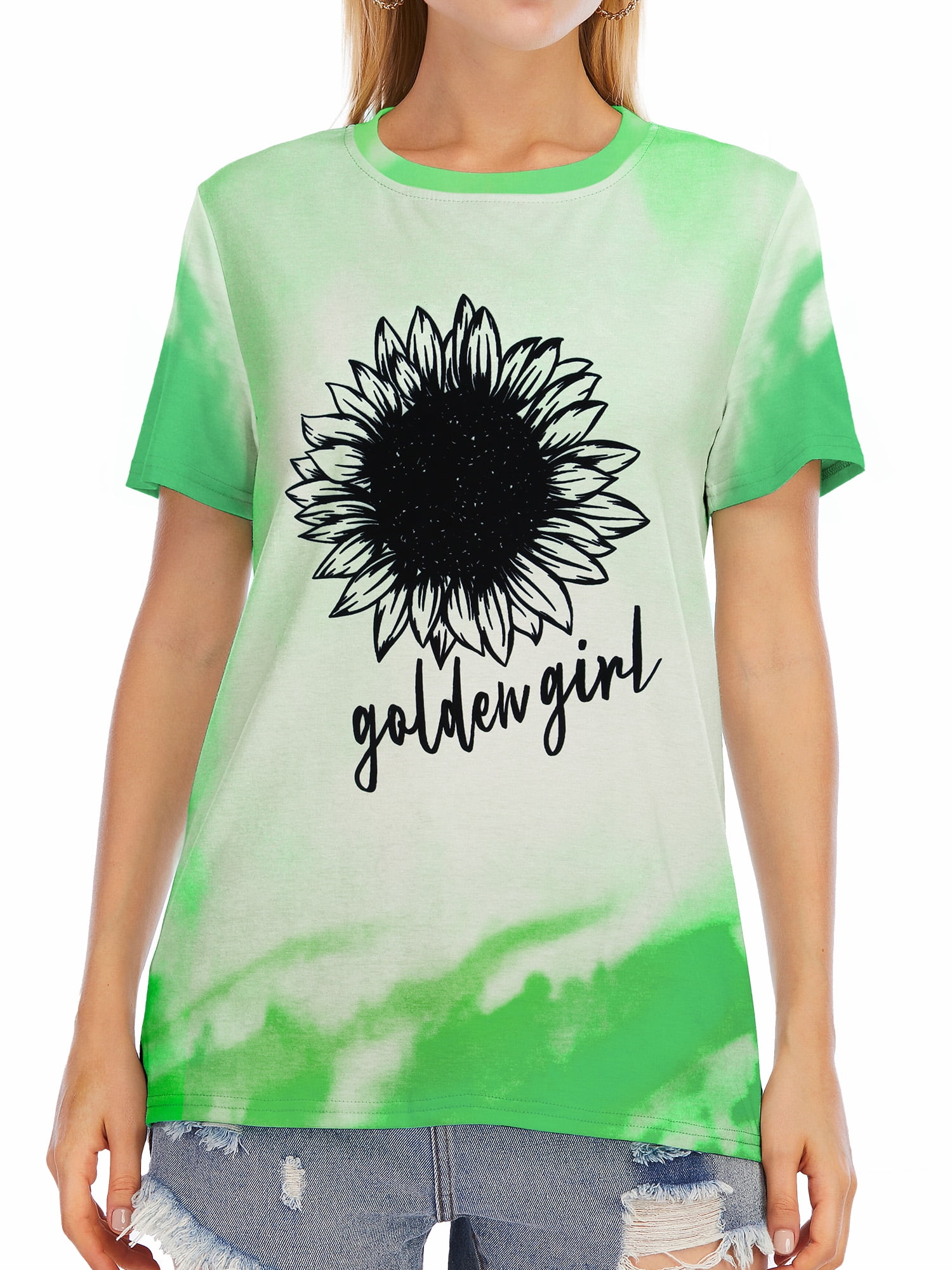 Jan STORE Womens Cute Summer T-Shirt Dandelion Funny Short Sleeve O Neck Sunflower Graphic Tees Tops Tshirts