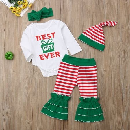 

Mxiqqpltky Christmas Children Round Collar Romper Suit Long Pants with Bow Headdress and Hat