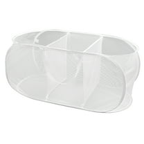 Smart Design Deluxe Mesh Pop Up 3 Compartment Laundry Sorter Hamper Basket - Holds 6 Loads - 33 x 15 inch - White