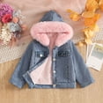 thumbnail image 5 of Mnyotv Girls Hooded Fleece-Lined Denim Jackets Outwear Long Sleeve Plush Coats Fall Winter Clothes for Little Girl Size 2-3 Years, 5 of 7