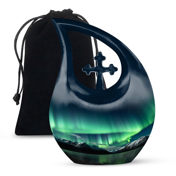 MUKTIVE Northern Lights Urns for Adult Female Ashes - Large Cremation Urn for Human Ashes Adult Male Burial - Funeral Decorative - 10 Inch