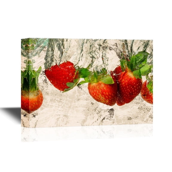 wall26 - Fruits Canvas Wall Art - Fresh Red Strawberries in Water - Gallery Wrap Modern Home Art | Ready to Hang - 16x24 inches