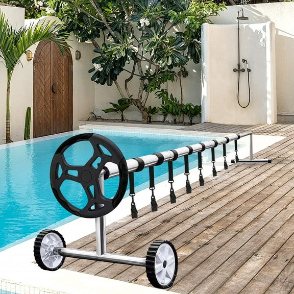 NUAHRHY 24pcs Pool Solar Cover Reel Attachment Kit Including 8 Strap with Hook 8 Clip and 8 Touch Fastener for Inground Swimming Pool Black