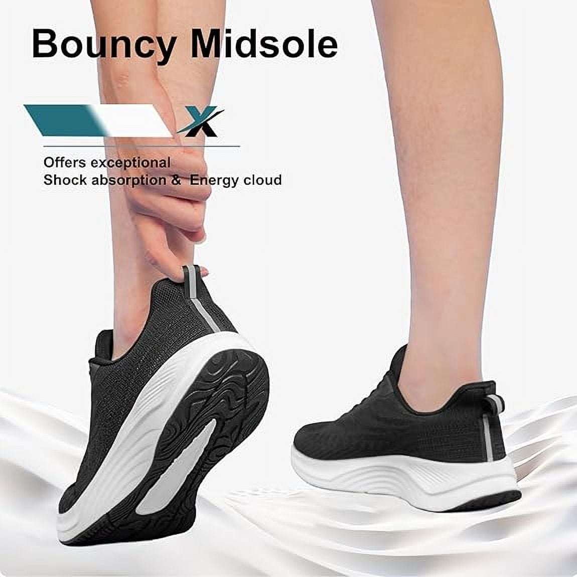 vibdiv Men's Walking Shoes Slip on Comfortable Lightweight Running Shoes Athletic Gym Workout Cross Training Sneakers Black White Size 9