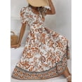 thumbnail image 6 of Women'S 2025 Summer Puff Sleeves Boho Floral Print Casual Flowy Long Maxi Dress Orange Color S, 6 of 7