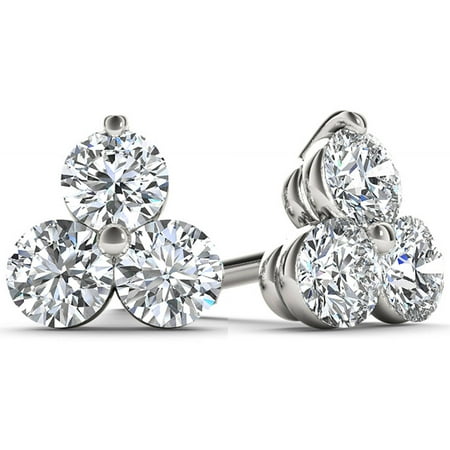 1/2 Carat T.W. Diamond 10kt White Gold Three-Stone Stud Earrings