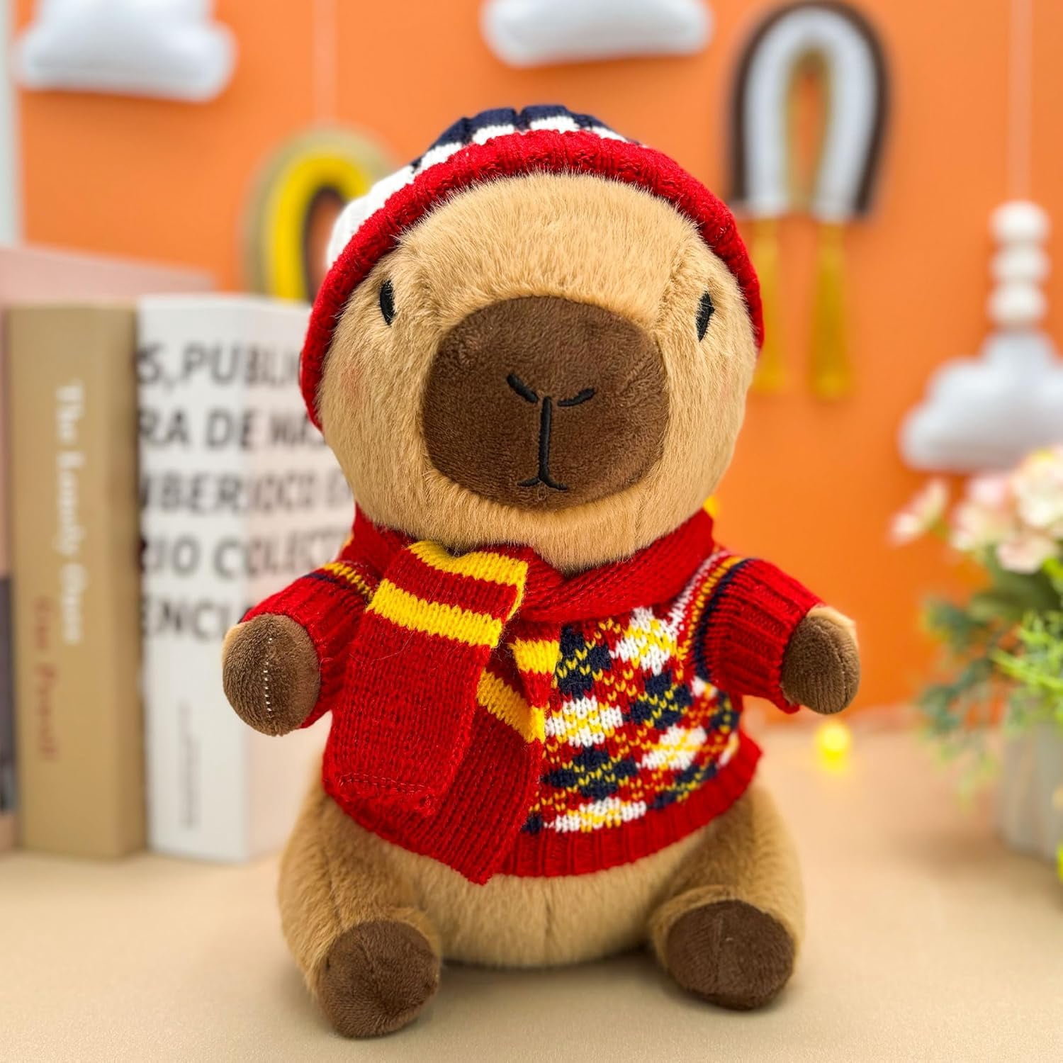 Capybara Plush with 9 pcs Clothes & Accessories, 10.2 in Cute Capybara Stuffed Animal Plush Toys, Dress Up Cute Plushies for Girls/Boys