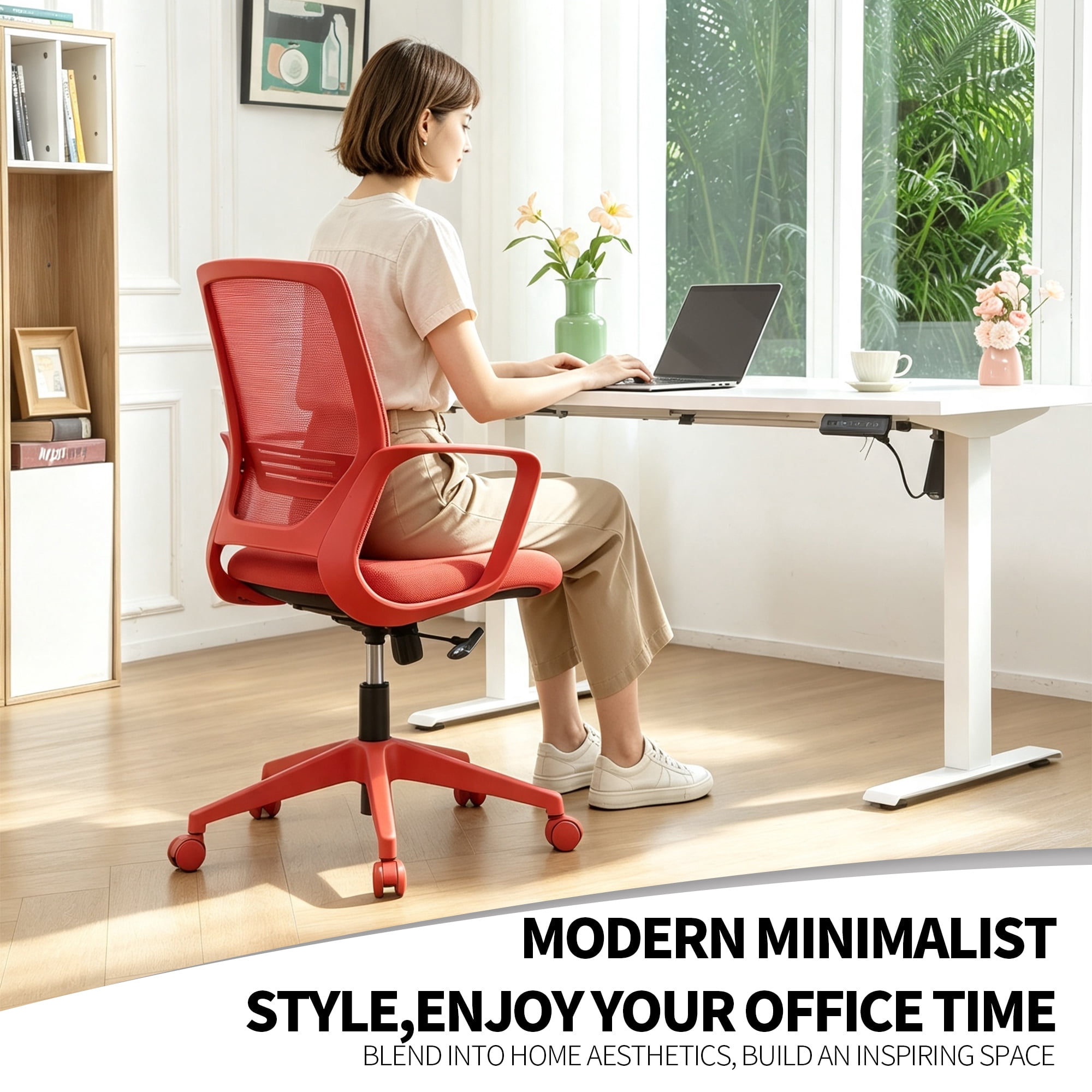 Executive Office Ergonomic Mesh Chair 350LBS, Office Seating, Mesh Fabric, Comfortable Sitting, Integrated Armrest, Lifting, Swivel Net Chair (Red)