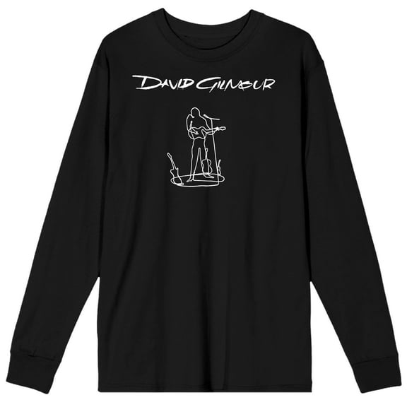 David Gilmour Line Art of Guitar Player Adult Black Long Sleeve Crew Neck Tee-Large