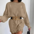thumbnail image 2 of Sweater Dress for Women Distressed Long Sleeve Solid Cable Knit Pullover Dress Destroyed Hem Soft Mini Holiday Dress, 2 of 7