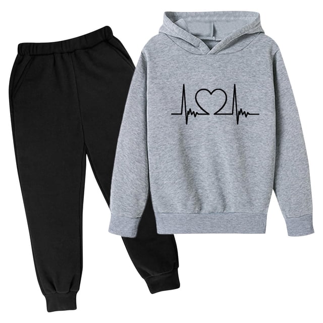 Odeerbi 3-14 Años Niños Niñas San Valentín Conjuntos Amor Impreso Sudaderas Capuchas Pantalones Niños Manga Larga Sudaderas Con Capucha