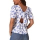 thumbnail image 3 of INSPIRAR CHIC Blusa de Verano Casual con Mangas Abullonadas y Cuello Redondo Floral para Mujeres, L Blanco Azul, 3 of 6