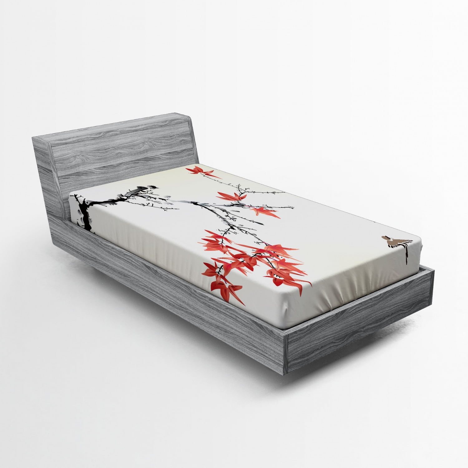 Japanese Fitted Sheet, Cherry Blossom Sakura Tree Branches Romantic