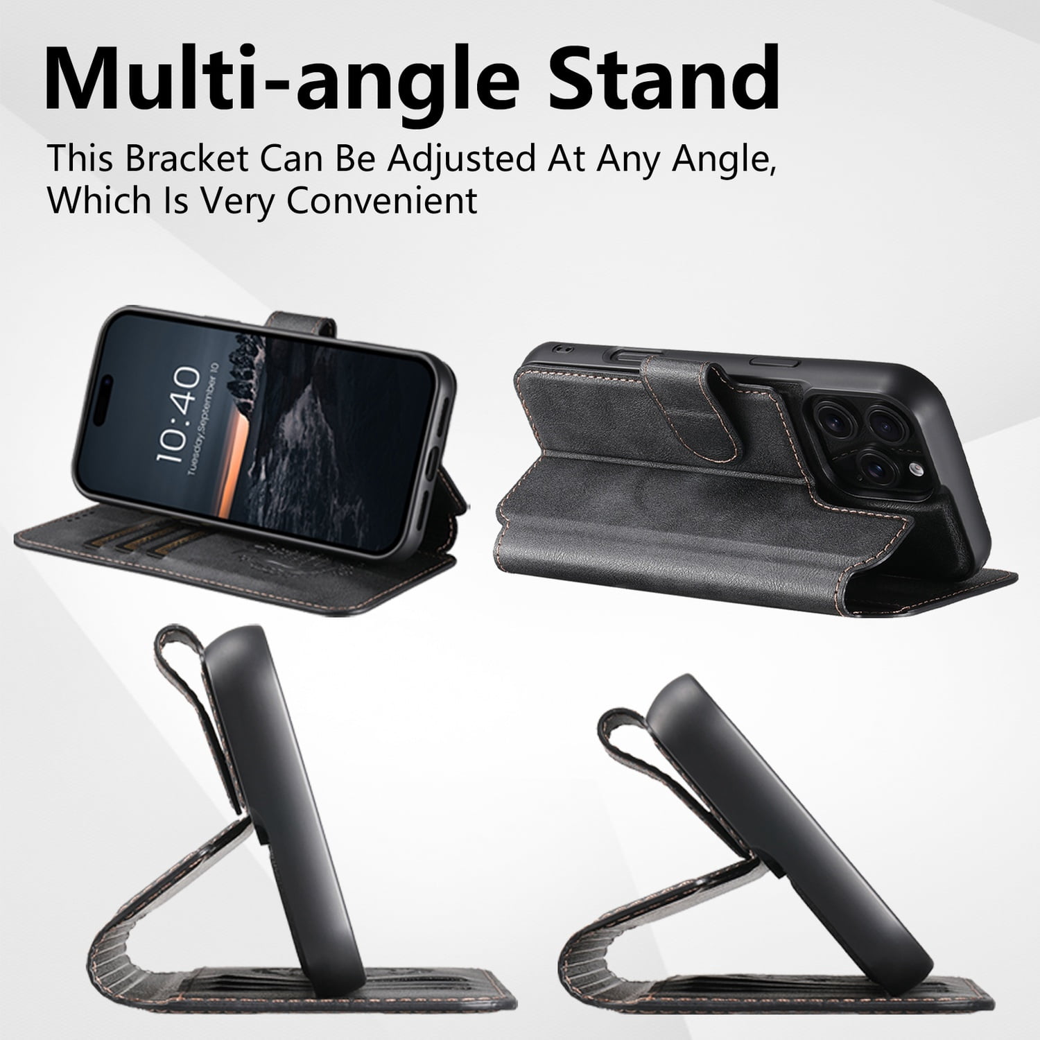 for iPhone 14 Pro Max Detachable Wallet Case, PU Leather Magnetic Cover Support Wireless Charging & Magnetic Car Mount, Card Slots Holder, Flip Stand, Folio Full Body Protective Phone Shell, Black