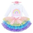 thumbnail image 2 of IBTOM CASTLE Toddler Baby Girls First Birthday Outfit Rainbow Boho Bohemian Romper+Tutu Skirt+Crown Cake Smash Clothes Set for Photo Shoot 2 Years Rainbow+Flower-Long Sleeve, 2 of 8