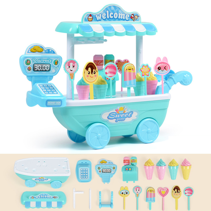 Children ice cream cart play house girl toy mini diy candy cart blue