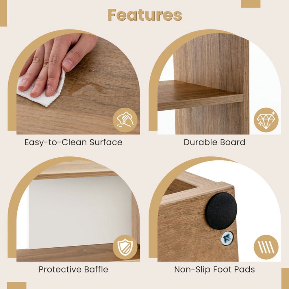 Demi Bonn Concave Bookshelf 3-Shelf Open Bookcase with Anti-Toppling Device for Living Room Study Office, Brown